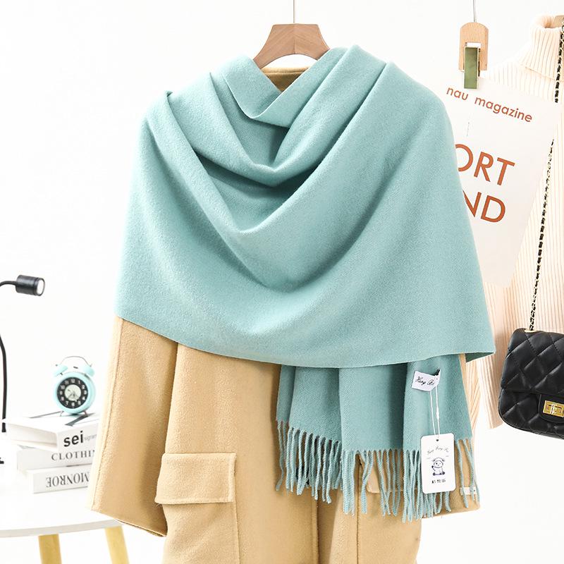 Women's Warm Wool-Feel Faux Cashmere Scarf - Thick, Plain Color Shawl for Autumn/Winter