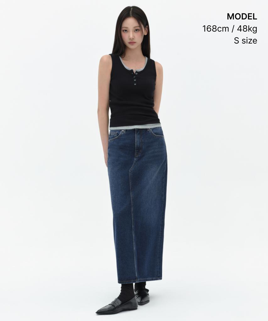 Musinsa Standard Woman Women'S Denim Maxi Skirt [Dark Blue]
