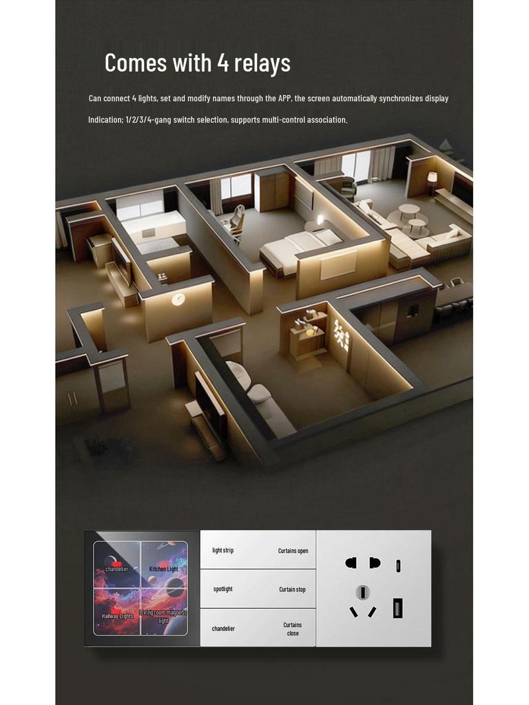 Tuya 4-дюймовый умный многофункциональный переключатель сцен и диммирования с управлением через мобильное приложение