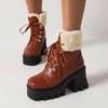 Winter Platform Ankle Boots For Women Fashion Lace-up Short Boots Female Warm Square High Heel Women's Snow Botties WSH4985