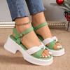 Women Sandals 2024 New Buckle Summer Ladies Shoes Solid Pleated Open Toe High Heels Water Proof Sandals Women Sandalias De Mujer