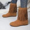 Модная обувь Женские ботинки до середины голени Женские сапоги с круглым носком Современные сапоги Женские заклепки с бахромой Средний каблук Туфли больших размеров Женские zapatos