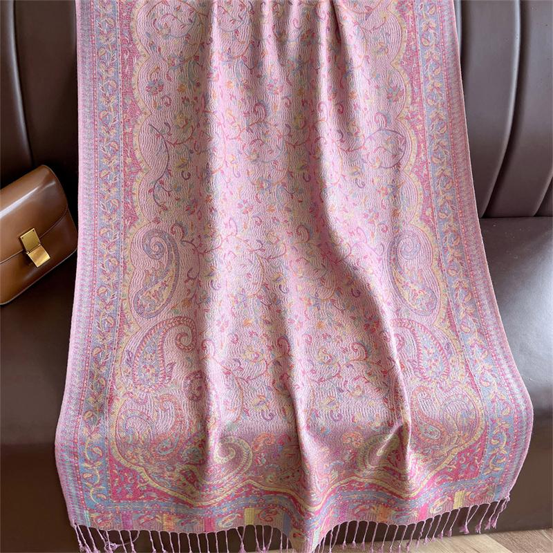 Luxury Embroidery Cashmere Winter Scarves Women Pareo Cape Warm Muslim Modal Hijabs Shawl Chunky Headscarf Ladies Elegant Poncho