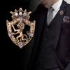 Retro Lion Crystal Brooch Pins Animal Crown Lapel Pin Corsage Men 'S Shirt Suit Collar Pins Fahion Jewelry Colthing Accessories
