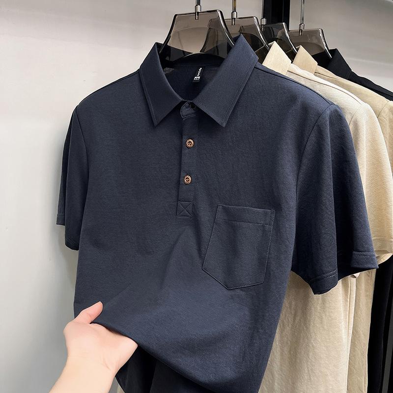 Men Casual Breathable Short Sleeve Solid Polo Shirt With Pocket