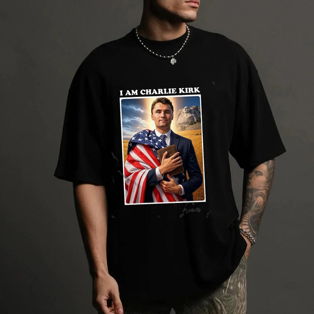 Men Shrek I Am Charlie Kirk Patriotic USA Christian Jesus Printed Design T Shirt Comfortable and Breathable Soft Fashionable