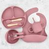 8pcs Silicone Baby Feeding Tableware Set Smile Sucker Plate Big Ear Water Cup Nipple Storage Bag Dishes Baby Dinnerware Set