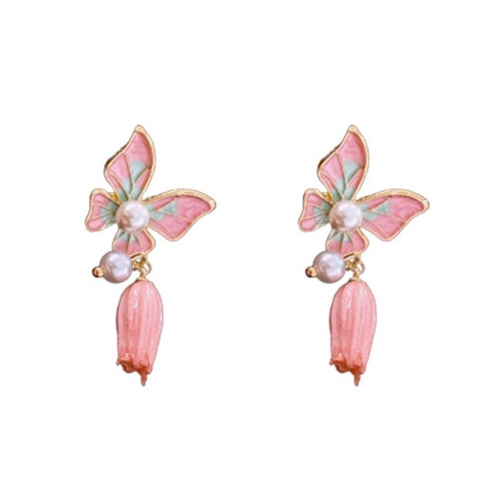 Light Luxury Butterfly Earrings Oil Drop Sweet Stud Earrings Elegant Vintage Earrings Women Party