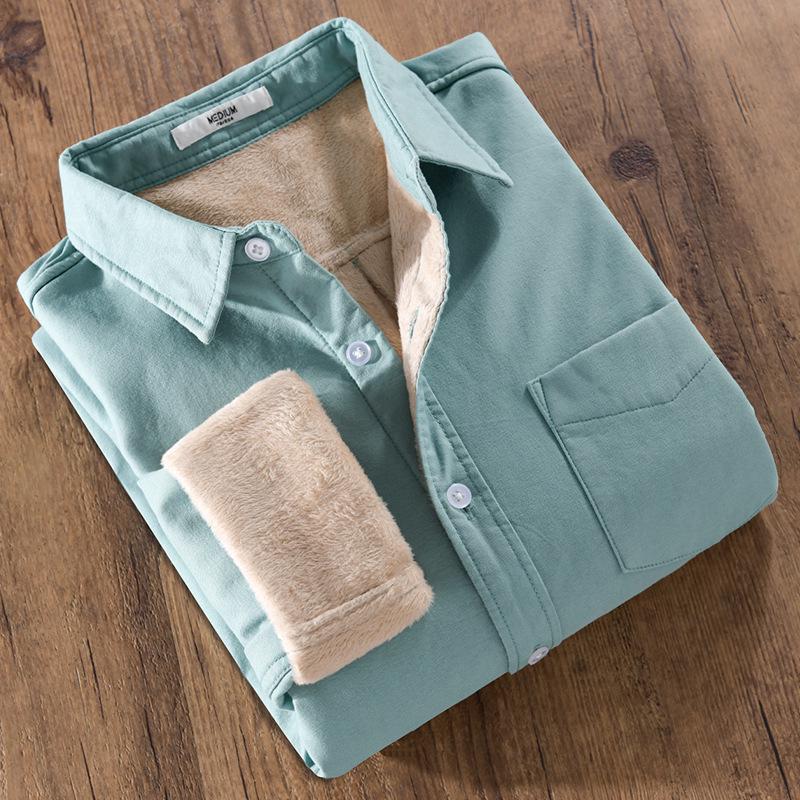 Men's Warm Long-Sleeve Velvet Shirt for Autumn and Winter (Style 9307)