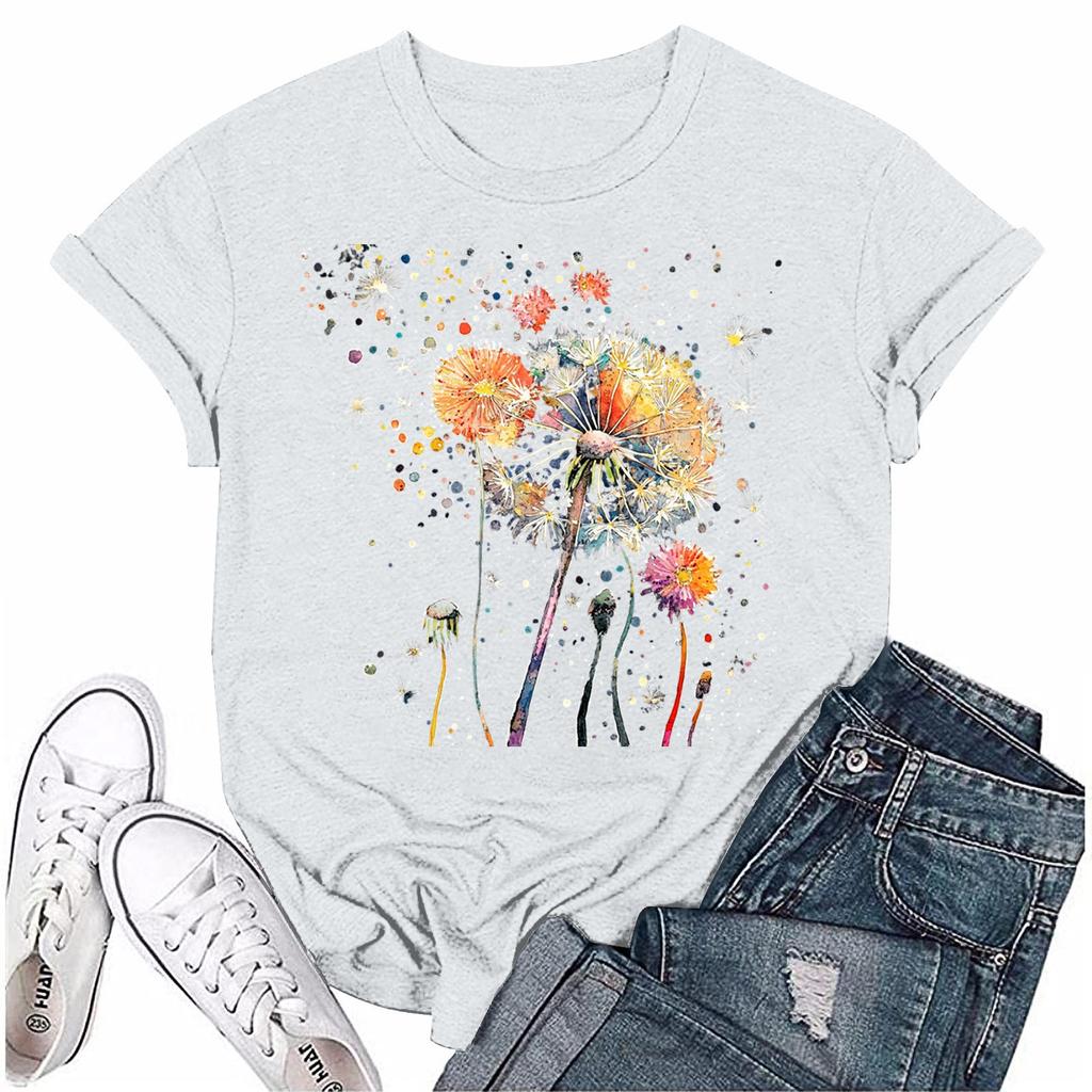 Женская мода с принтом, круглым вырезом, коротким рукавом, футболка, пуловер, топ