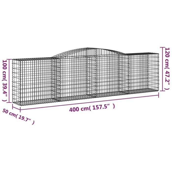 VidaXL Curved Gabion Baskets 2 Pcs 400x50x100/120 Cm Galvanized Iron, Gabion, Gabion Cage, Gabion Wall Basket, Wall 3146996