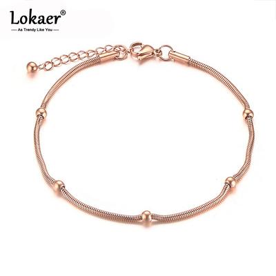 Lokaer Модные Браслеты Цепочка и Звенья Розового Золота Для Женщин Высококачественный Браслет и Браслет-Манжета из Бусин Нержавеющей Стали Подарок B19103