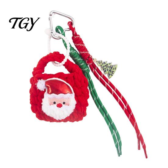 Santa Claus Bag Charm Christmas Charm, Crochet Keychain Pendant with Festive Charms Faux Leather Star, Xmas Hanging Decor for Party Favors Gift