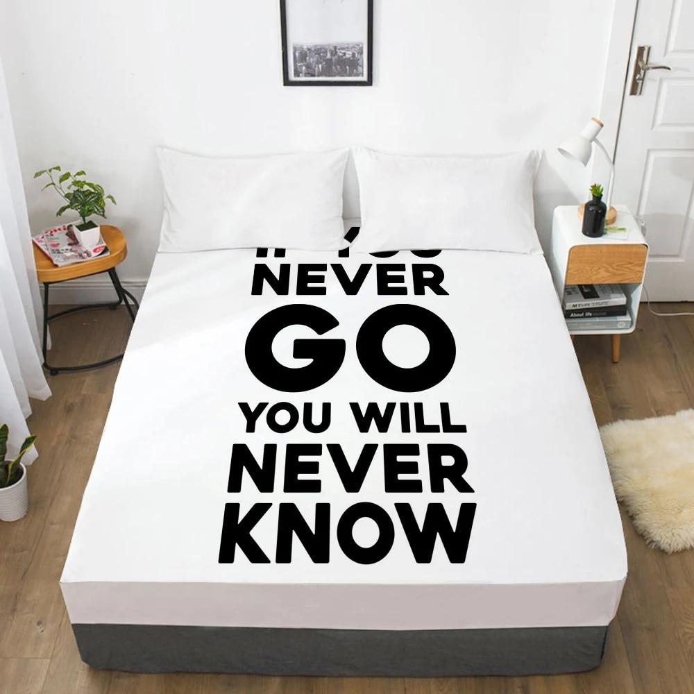White Letter Fitted Sheets Mattress Cover With Elastic Band 3D Bed Sheet Linens 200x220 160x200 Bed Sheet Customize Size/design