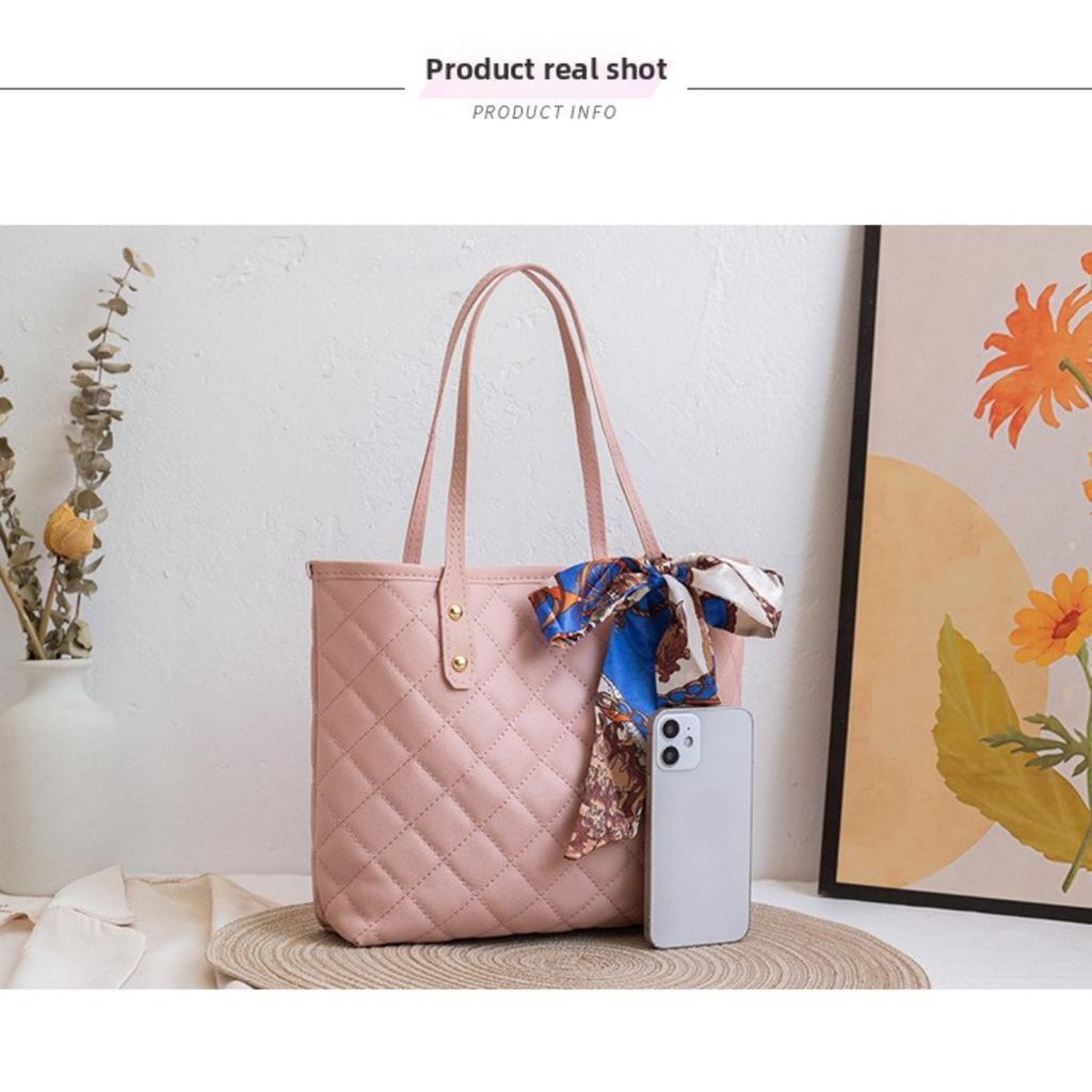 Модная стеганая сумка-тоут большой вместимости с отделкой шарфом - Мягкая искусственная кожа, застежка на магнитную кнопку, подходит для работы и отдыха