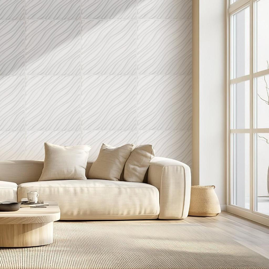 3D Wall Panels 12-Pack 19.7x19.7'' PVC 32 Sq.Ft Coverage Wave Matte White