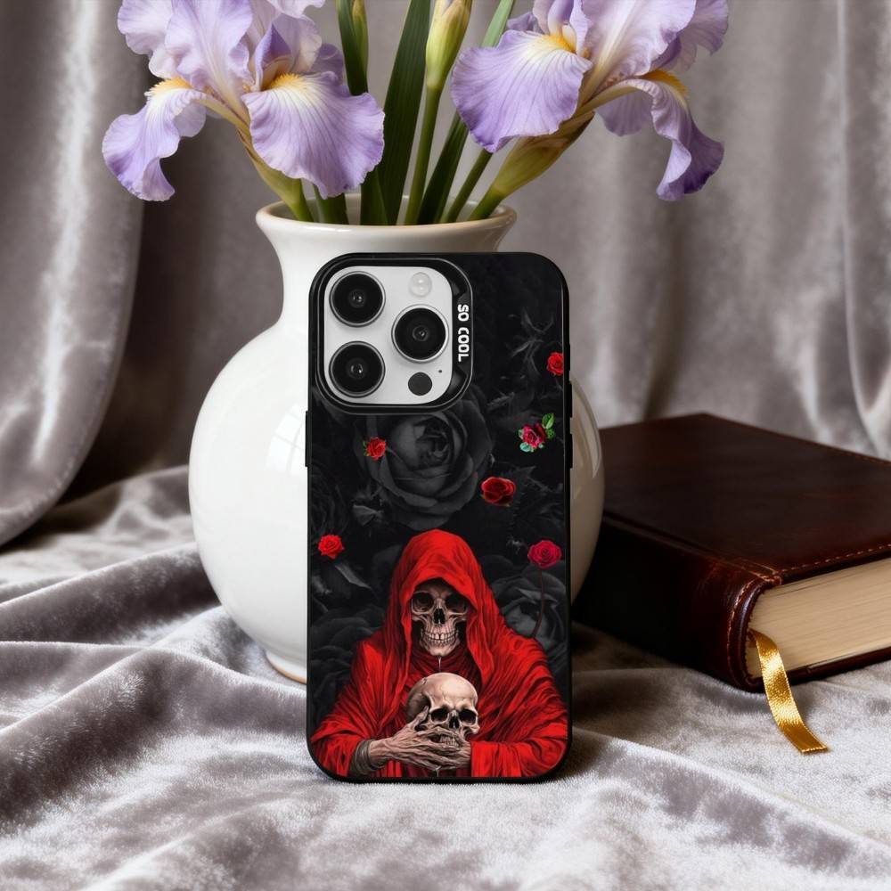 Чехол для телефона с принтом S-Santa M-Muerte Для iPhone17,16,15,14,13,12,11 Plus,Pro Max Черный Конфетный серебристый чехол для телефона