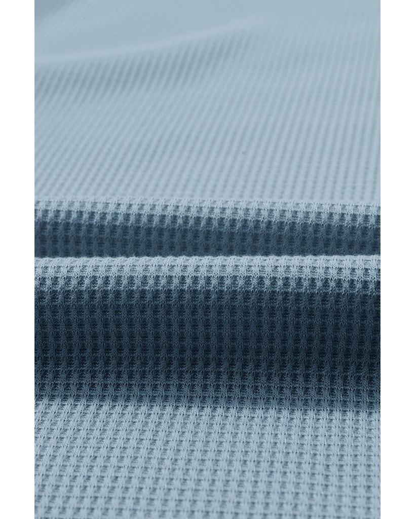 Azura Exchange Sky Blue Waffle Knit Buttoned Long Sleeve Top