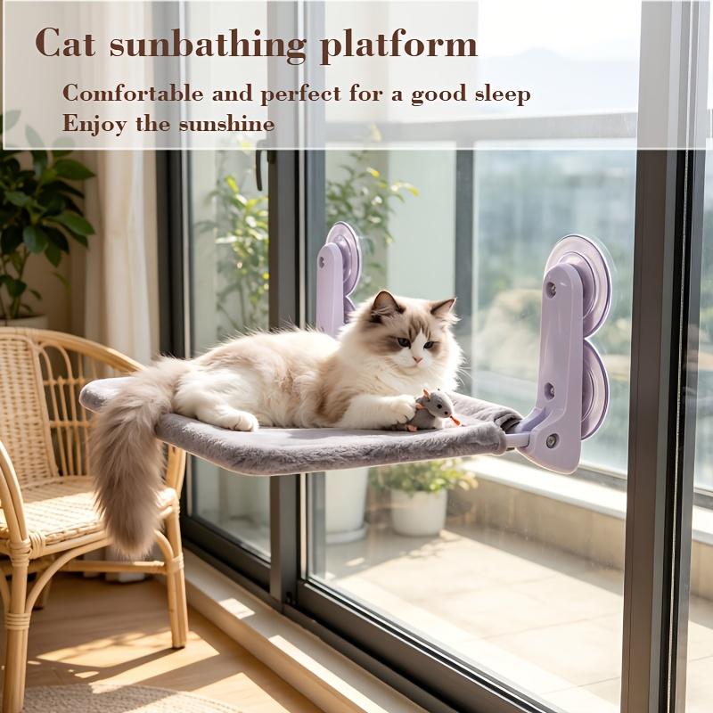 Cat Window Perch Set (1pc Cat Mat And 4pcs Strong Suction Cups), Foldable Window Sill, with Sturdy Metal Frame, Wireless Window Sill Cat Resting Seat