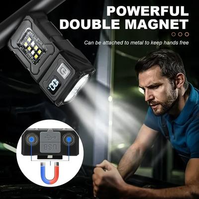 Мини-фонарик LED, перезаряжаемый через USB - Портативный суперяркий фонарь с магнитом на торце, боковым COB-светом для экстренных ситуаций и туристическим фонарем
