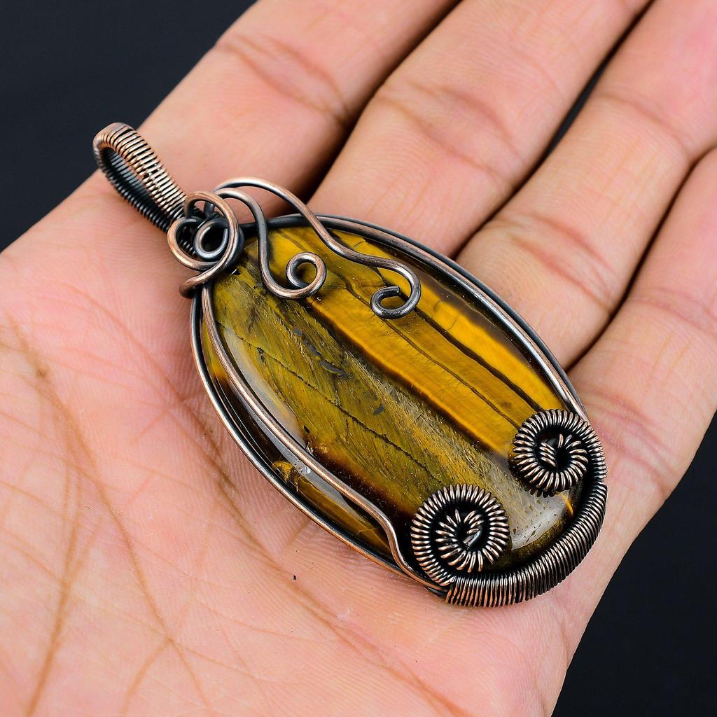 Драгоценный камень тигровый глаз, чистая медная проволока, обернутая ювелирными изделиями ручной работы