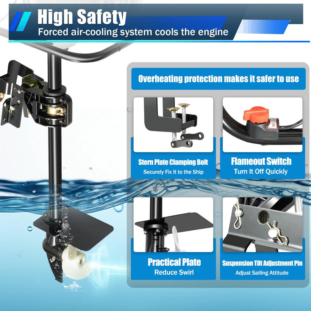 Bymaocar 4-stroke 225cc 4.3kw High-quality Gasoline Outboard Engine Boat Parts With Silencer Wear Resistance & Heat Resistance