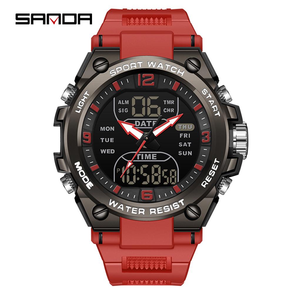 SANDA SD6252 Студенческие часы для активного отдыха на природе Многофункциональные Водонепроницаемые Должны быть Светодиодные Мужские Электронные часы