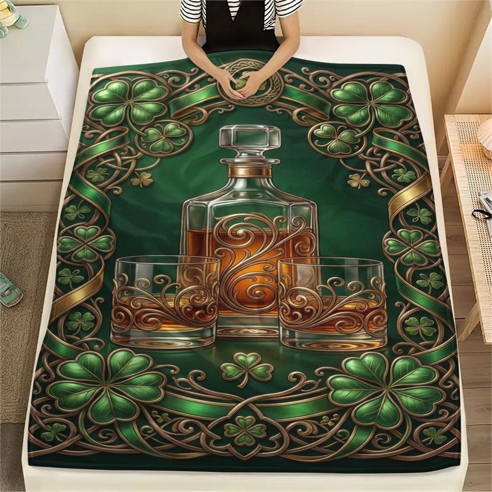 1Pc St.Patrick's Day Print Flannel Blanket, High quality Comfortable for All Seasons, Home Decor, Warmth and Comfort, Perfect for Christmas Gifts W73