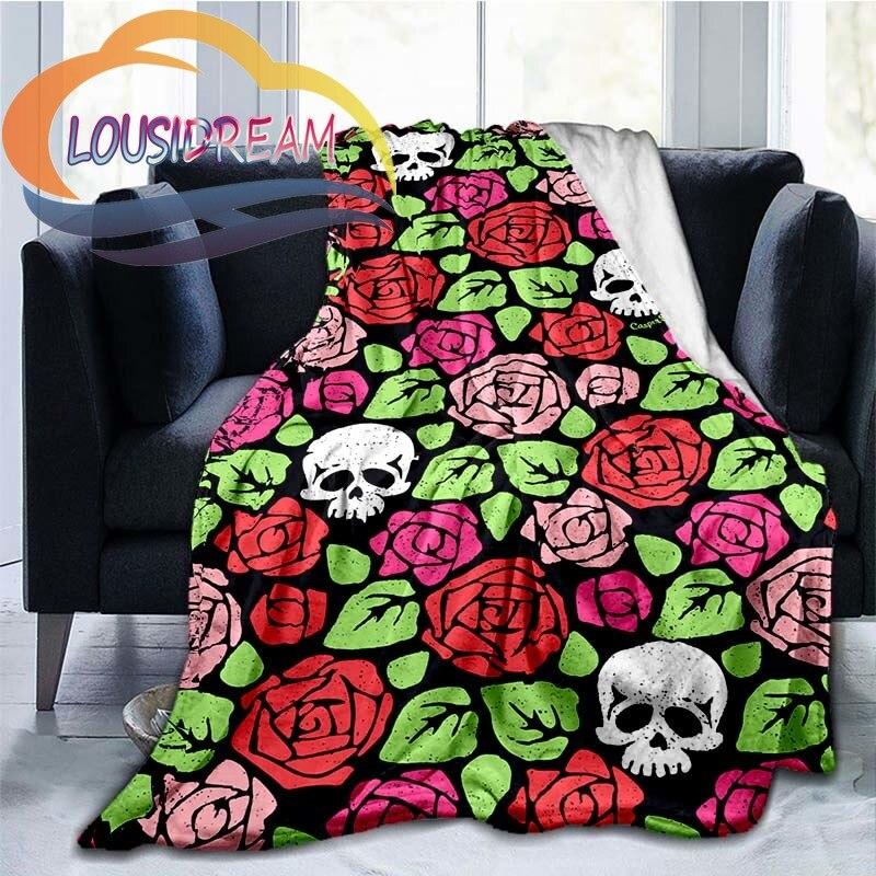 Одеяло с розовым черепом, покрывало для кровати, одеяло из микрофибры с цветным черепом для детей и взрослых, дорожное одеяло для взрослых