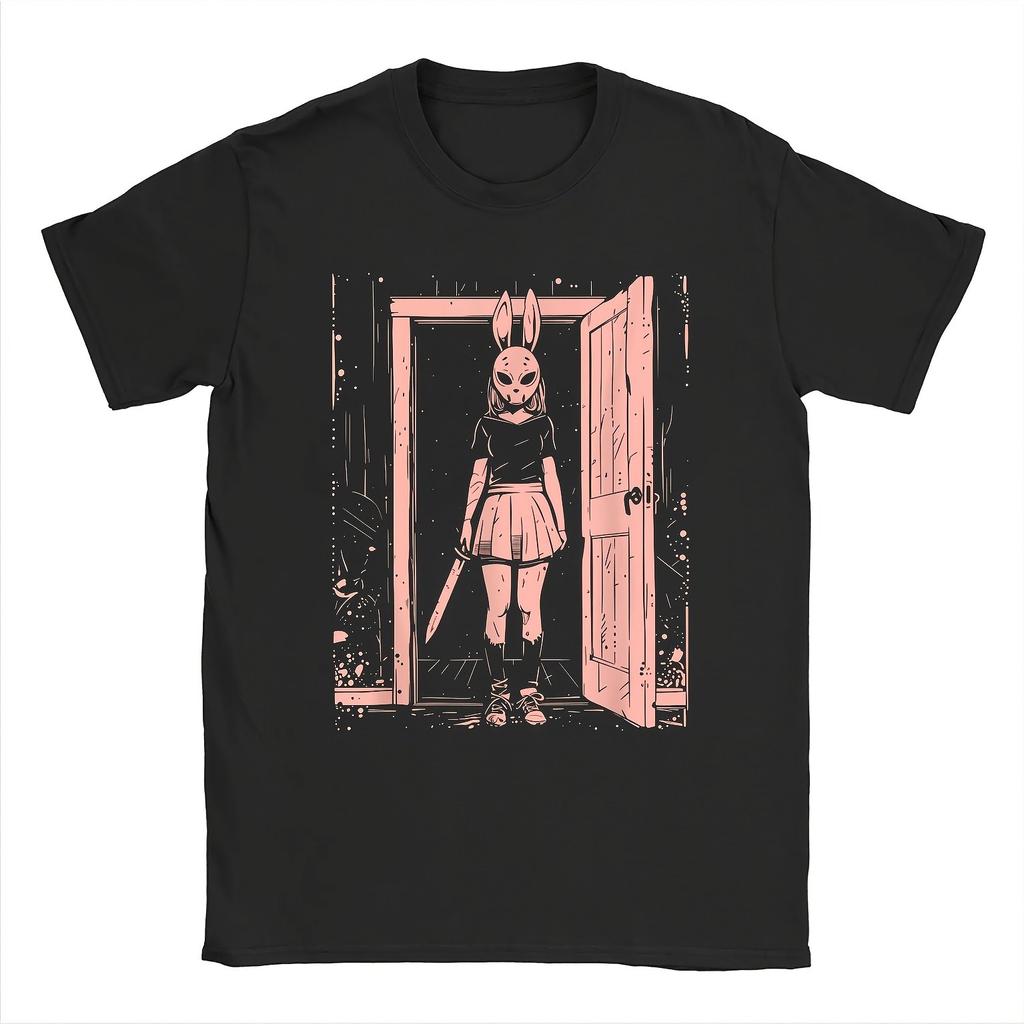 Pastel Goth Anime Horror Tshirt Featuring Slasher With Creepy Bunny Mask Graphic Short Sleeve Unisexs Tshirts For Summer Unisex