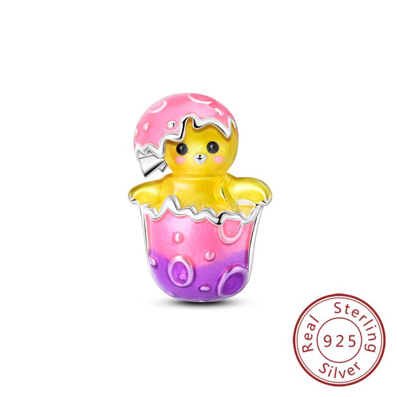 New 925 Silver Charms Beads Pendant Owl Bow Round Simple Zircon Beads for Women Fine Jewelry Making