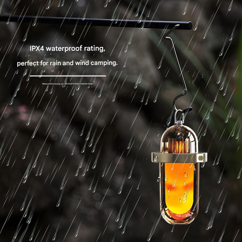 SCKDAY Retro Camping Lantern Simulated Flame LED Tent Light Type-C Rechargeable Waterproof Emergency Lamp for Hiking Fishing