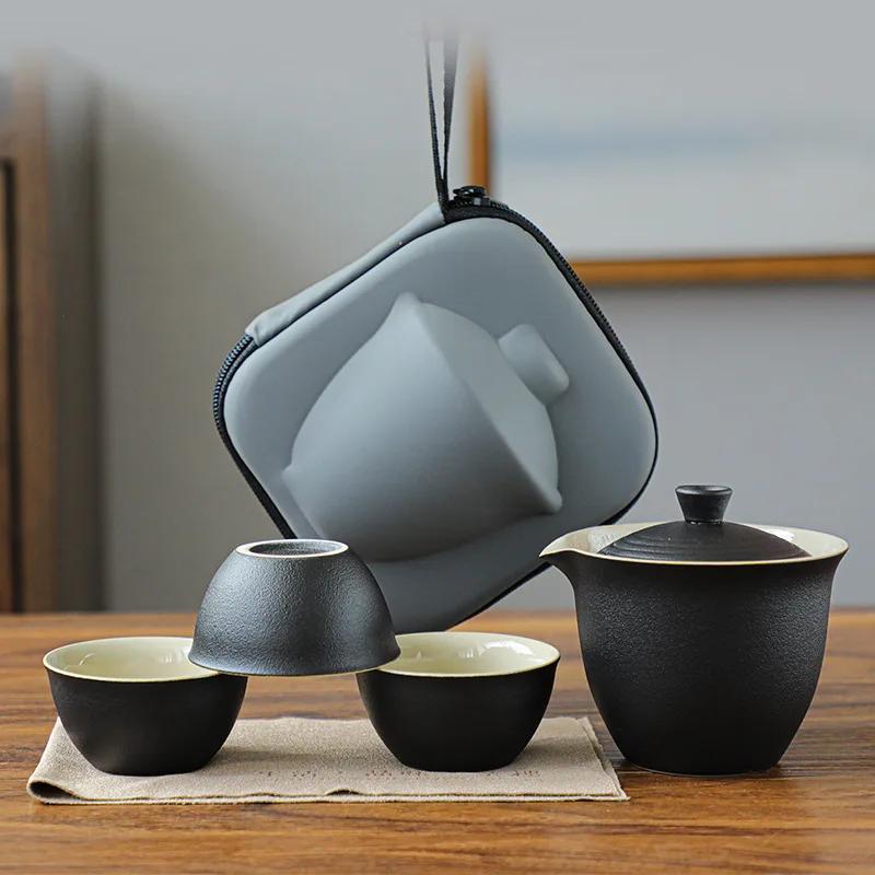 Керамический дорожный чайный сервиз, переносная миска с крышкой, быстрая чашка, китайский чайный сервиз