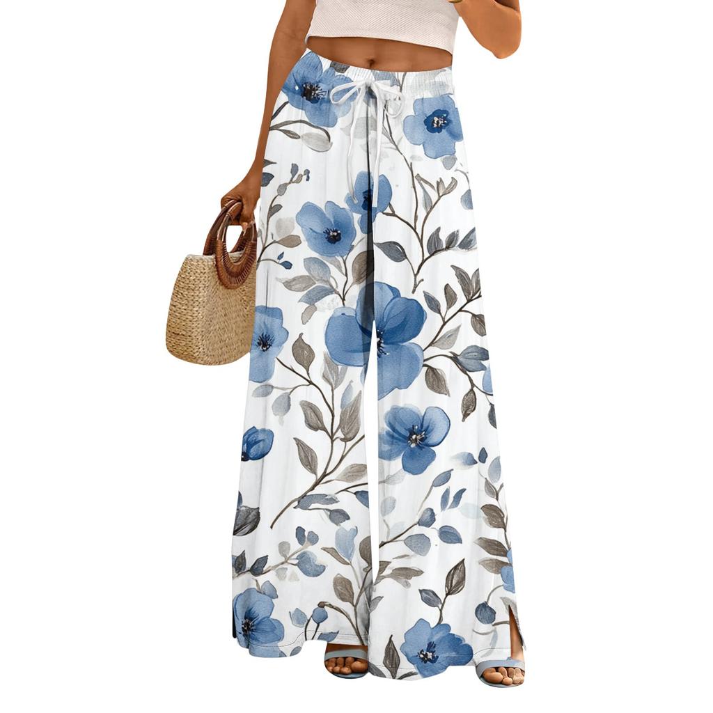 Женские брюки с принтом и широкими штанинами, с карманами, с высокой талией, на кулиске, свободные, повседневные