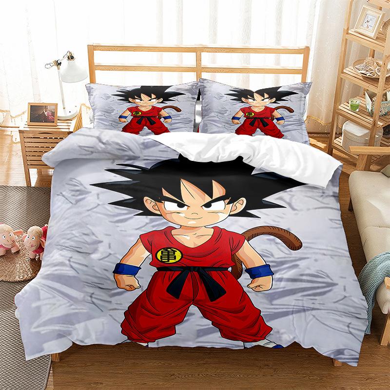 Новый мультяшный комплект постельного белья с принтом Dragon Ball, детское постельное белье, пододеяльник, наволочка, простыня/комплект двуспального размера, удобное украшение для дома