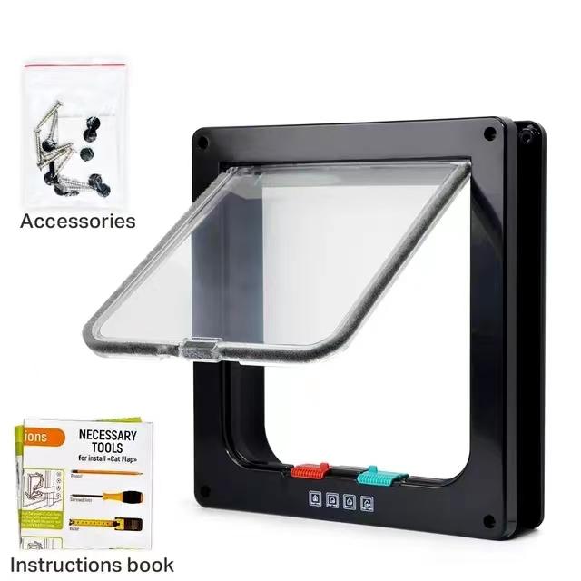 Дверца для кошек с 4-позиционным замком безопасности, управляемым переключателем, прозрачная калитка из АБС-пластика, комплект для безопасного входа и выхода для щенков и котят