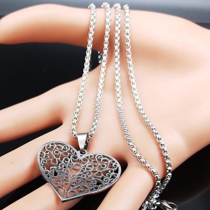 Vintage Style Titanium Steel Tree of Life Heart Pendant Necklace Unisex Fashion Jewelry