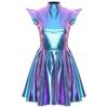 Women's Halloween Party Dress - Shiny Metallic A-line with Mock Neck & Cap Sleeves Fashion Bar Club Wear