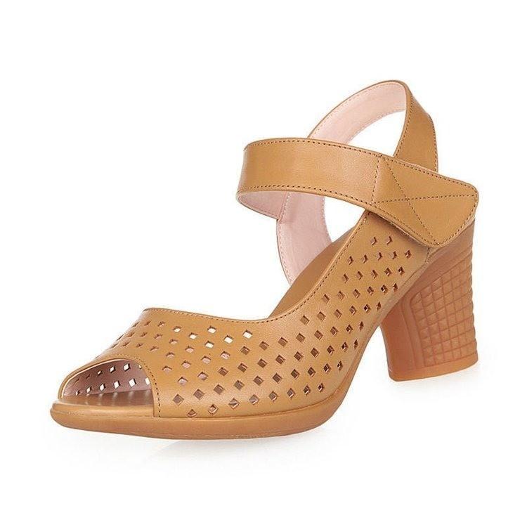 Classic Pu Open Toe Sandals With Block Heel And Velcro Strap For Adult Women Summer Wear