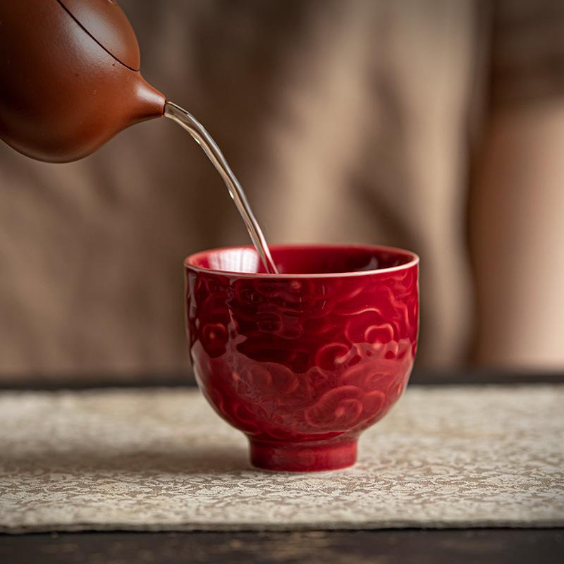 Chinese Kung Fu Tea Brewing Cup, Ceramic Retro-style Design, Solid Color Appearance, Household Anti-scald Tea Brewing Cup