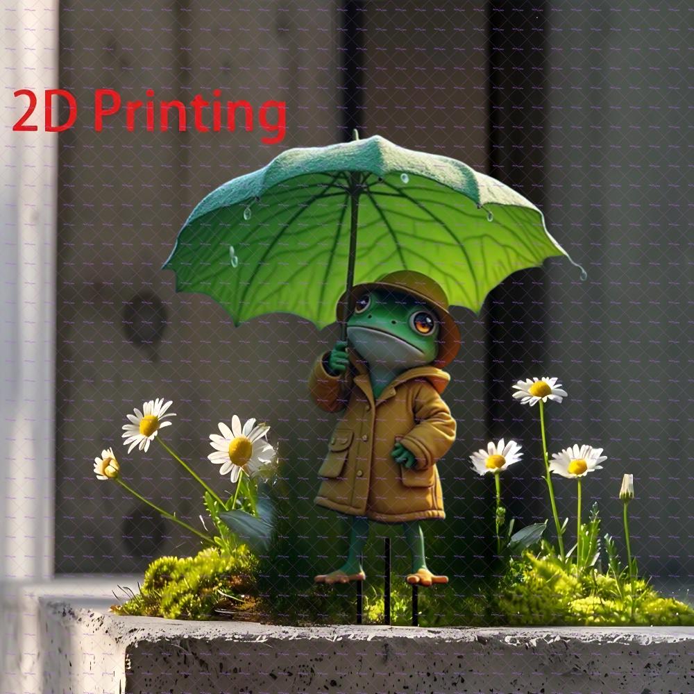 2D Flat Acrylic Lovely Umbrella Frog Garden Logo, Flower Pot Decoration, Outdoor Yard artwork,Christmas, Teachers' Day,Thanksgiving and New Year Gifts