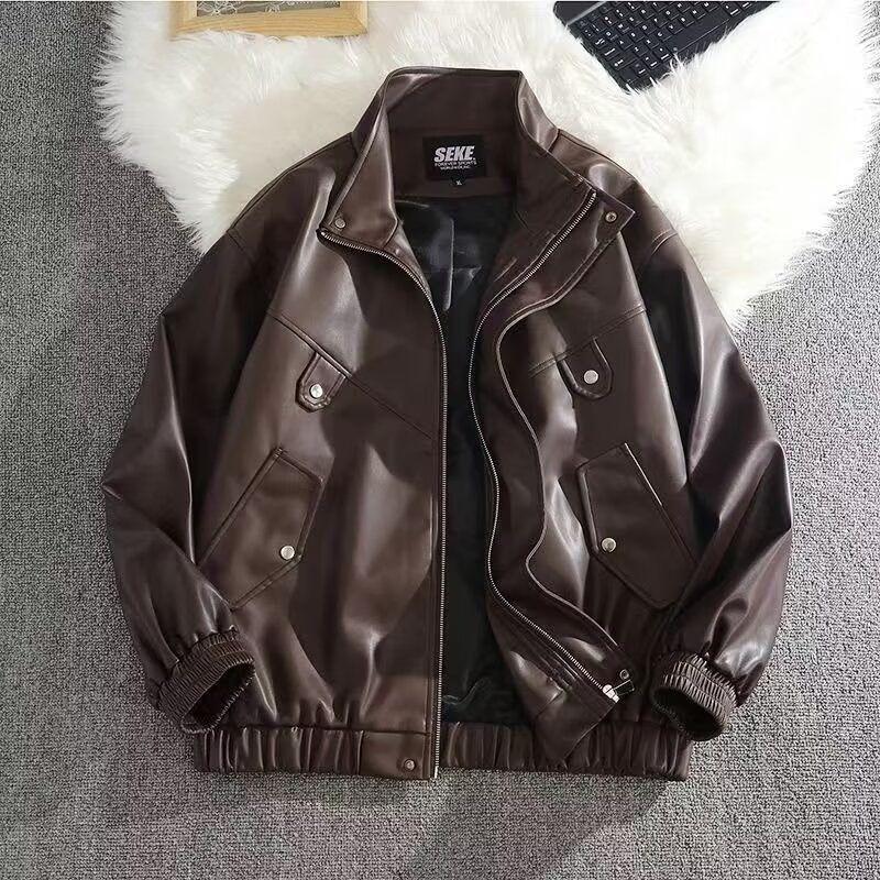 Men's High-End Retro PU Leather Motorcycle Jacket - Stand Collar, Spring/Autumn Fashion, PUNK Style.