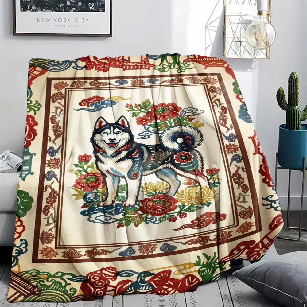 Husky Dog Print Flannel Blanket, High quality Comfortable for All Seasons, Home Decor, Warmth and Comfort, Perfect for Christmas Gifts60