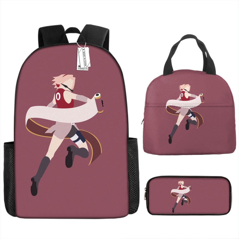Наруто Шиппуден Начальная и средняя школа Школьный рюкзак Большой вместимости Кампусный рюкзак Сумка для ланча Пенал Набор из трех предметов