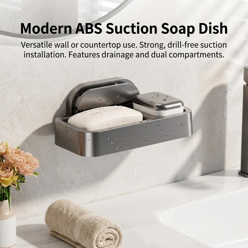 Suction Cup Soap Dish Wall Mounted Bathroom Storage Organizer No Drilling Required