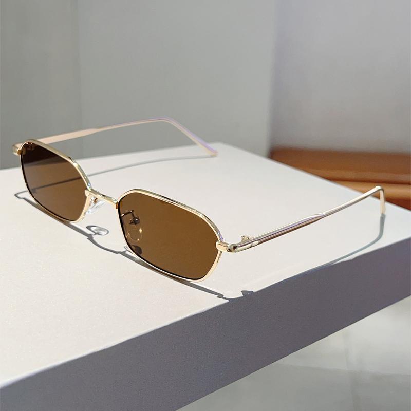 2pcs Fashion Metal Square Frame Sunglasses Women Black Gold Unisex Sun Glasses Trendy Style Punk Thread Design Shade UV400