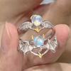 A Pair Couple Rings Angel Devil Moonstone Ring for Women Men Opening Adjustable Lovers Ring Jewelry Gift