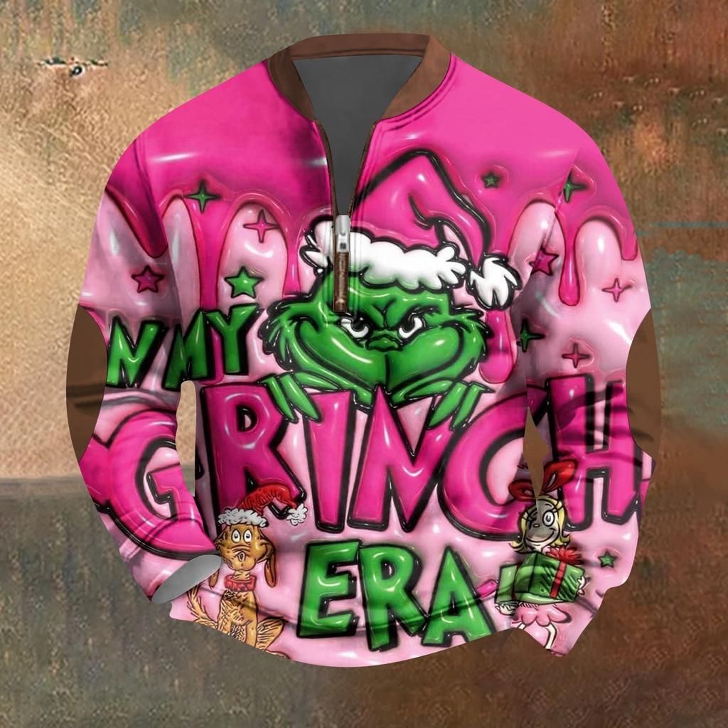 Мужская винтажная зеленая рождественская повседневная толстовка на молнии с трехмерным принтом, пуловер