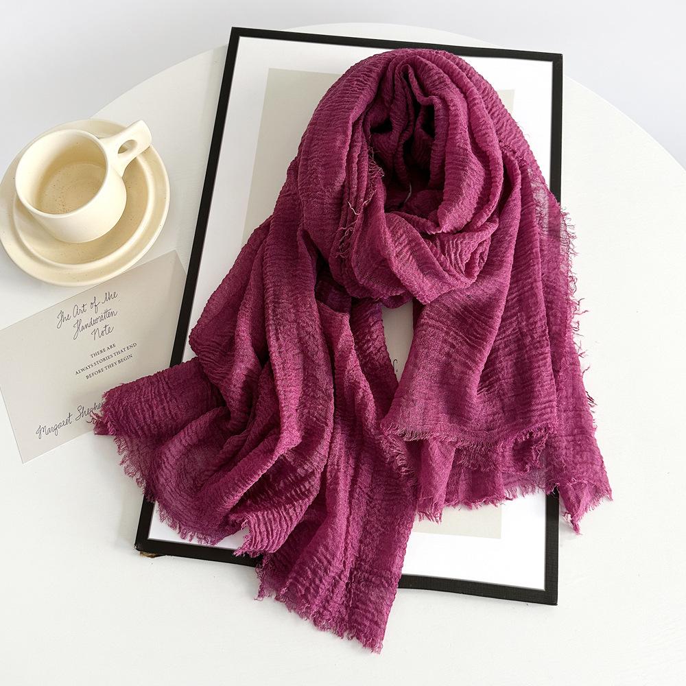 Cotton And Linen Scarf Women'S Yarn Scarf Solid Color Scarf Summer Sun Protection Breathable Shawl Retro Rough Edge Silk Scarf