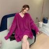 Imitation Mink Thickened Sweater V-neck Large Size Women's Clothing Fat Mm New Autumn and Winter Loose Lazy Wind Knitted Bottoming Shirt